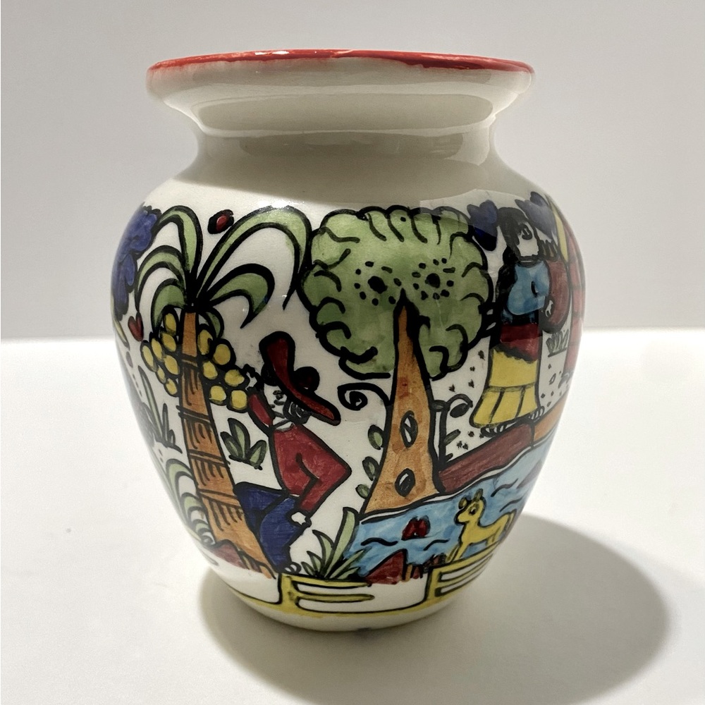 Vtg Jesus Roman Signed Painted Mexican Pottery Vase Folk Art Xalitla Guerrero